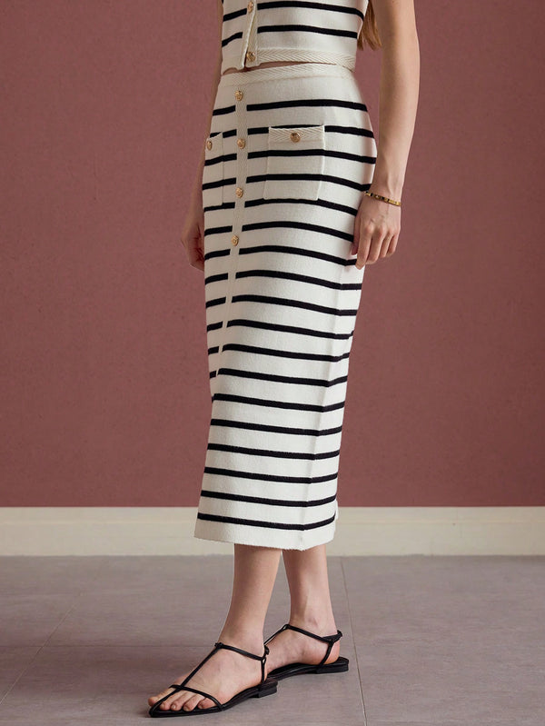 Ropa de Mujer, Tejido de Punto de Mujer, Faldas de Jersey para Mujer, Conjuntos a Juego, 52403283, Blanco y Negro