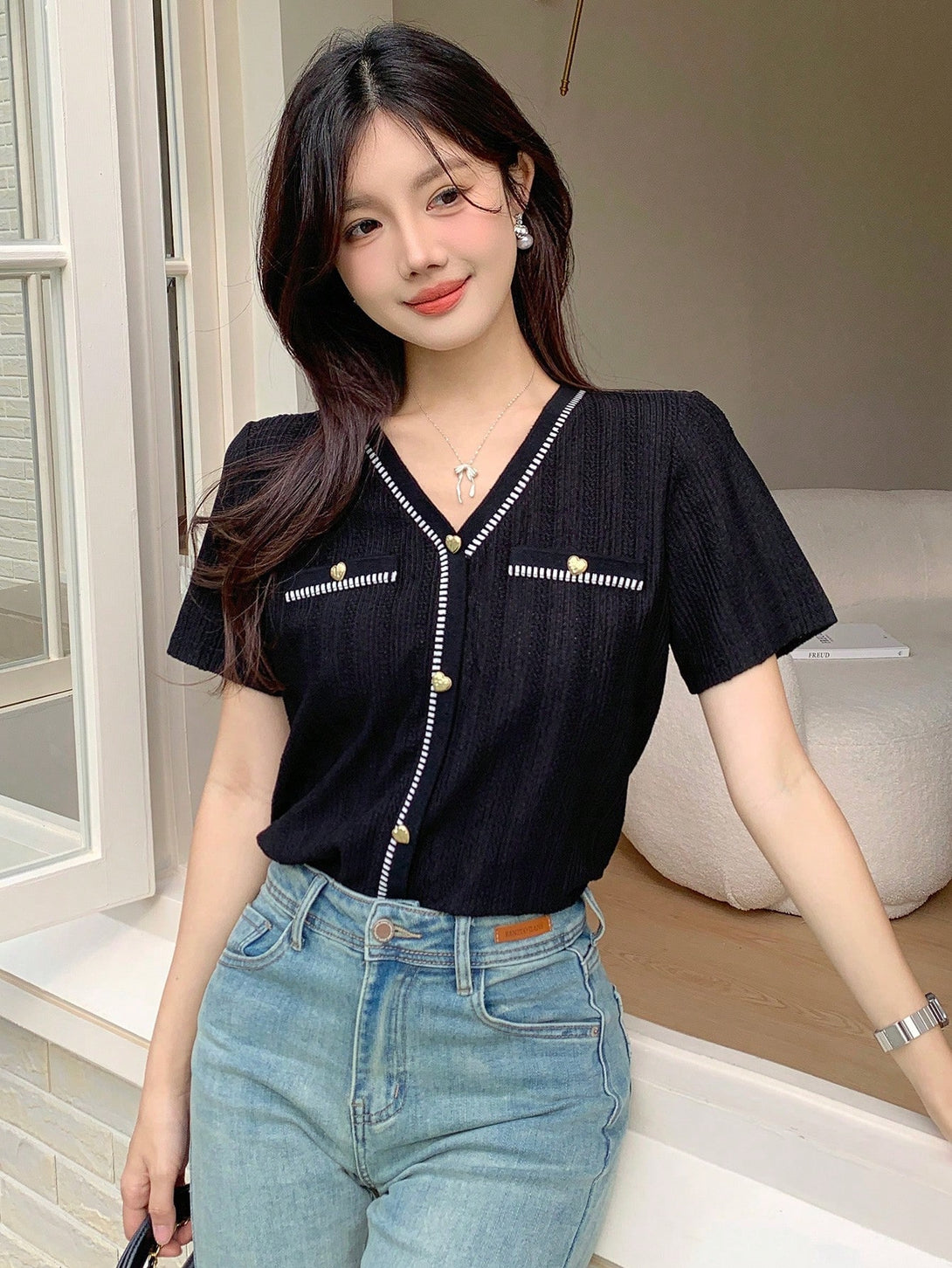 Ropa de Mujer, Tejido de Punto de Mujer, Tops de Punto para Mujer, 52530740, Negro